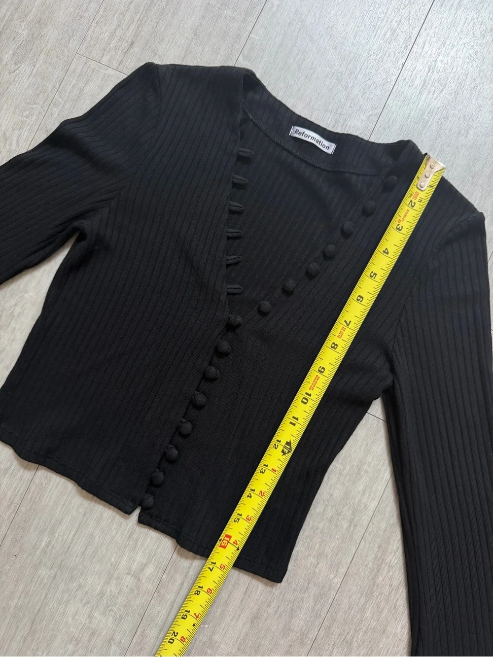 Reformation Kalina Knit Top Black V-Neck Button Front Ribbed Cardigan Size S
